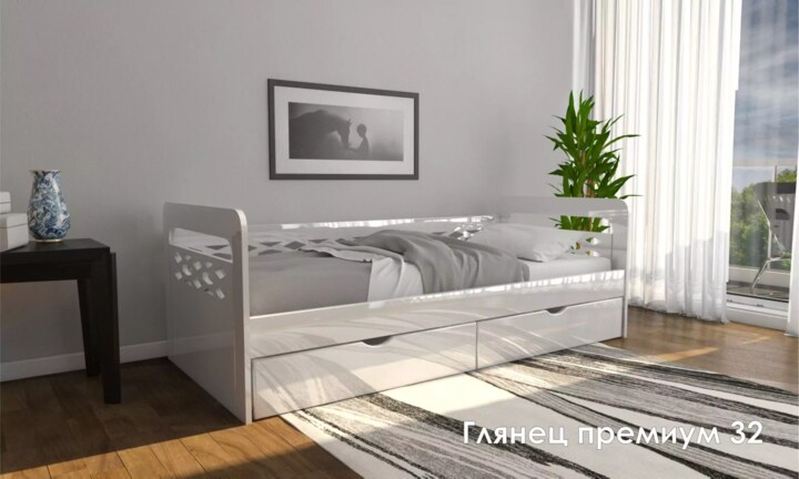 Кровать детская Глянец премиум 32 с Матрасом Divano НПБ Кровать с Матрасом, Белый
