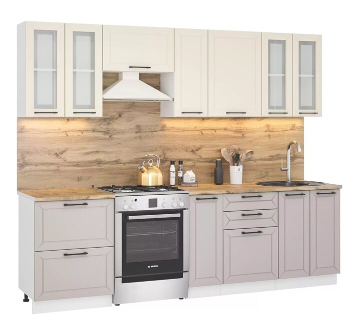 Модульная кухня Кёльн 2.6м софт айвори/софт карамель, Бежевый