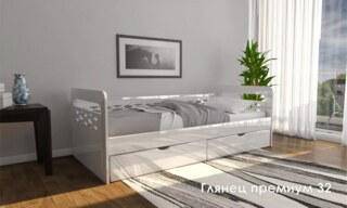 Кровать детская Глянец премиум 32 с Матрасом Divano НПБ Кровать с Матрасом, Белый