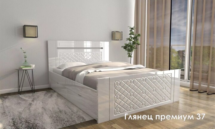 Кровать Глянец премиум 37 с Матрасом Divano НПБ Кровать с Матрасом, Белый