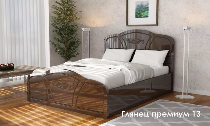 Кровать Глянец премиум 13 с Матрасом Divano НПБ Кровать с Матрасом, Коричневый
