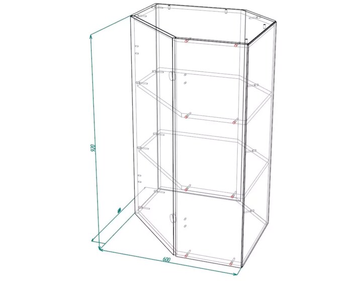 Шкаф верхний угловой премьер ШВУ 600Н Барселона голубой тик, Голубой