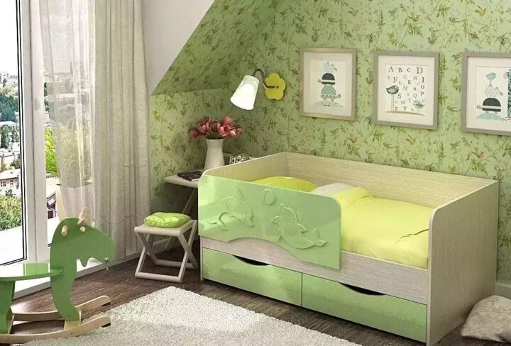 Кровать детская Алиса дельфин с ящиками мдф глянец, Розовый, 106009 в Санкт-Петербурге