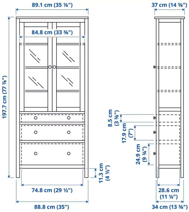 Шкаф-витрина с 3 ящиками HEMNES, Коричневый