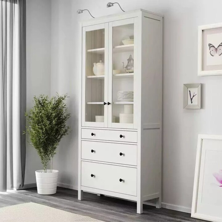 Шкаф-витрина с 3 ящиками HEMNES, Белый