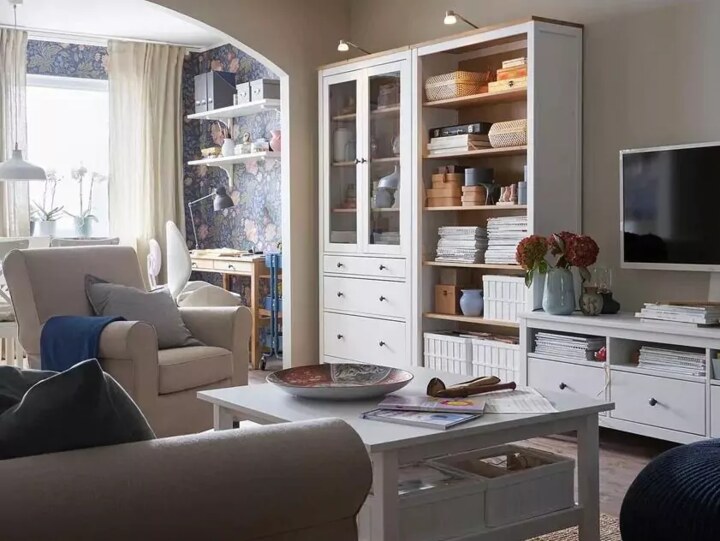 Шкаф-витрина с 3 ящиками HEMNES, Белый
