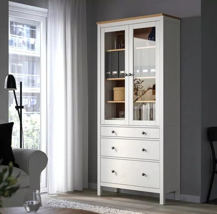 Шкаф-витрина с 3 ящиками HEMNES, Белый