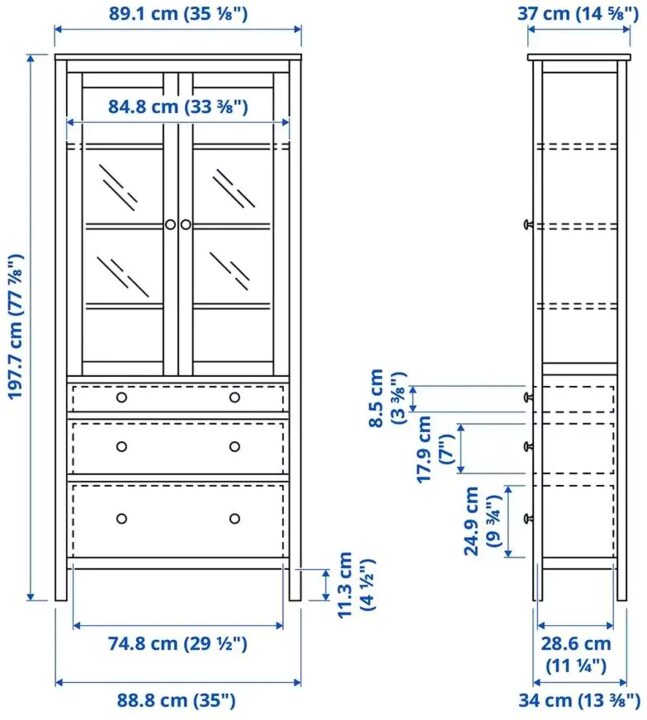Шкаф-витрина с 3 ящиками HEMNES, Белый