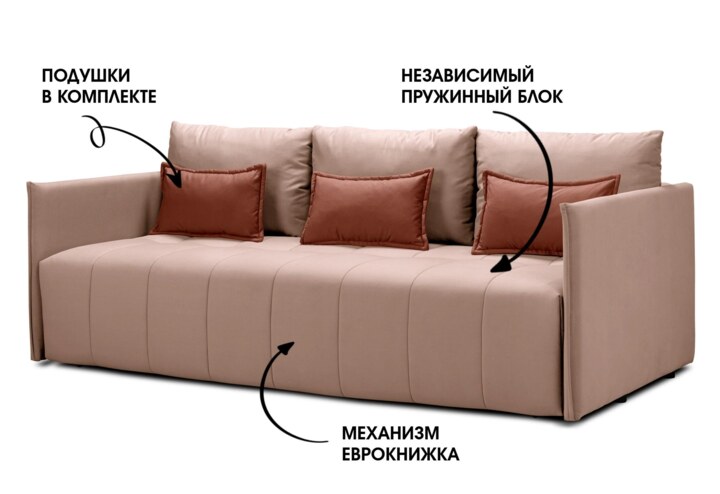 Прямой диван Чилетти, Розовый
