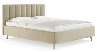 Двуспальная кровать Alma 160х200 с подъёмным механизмом микровелюр кремовый, Бежевый