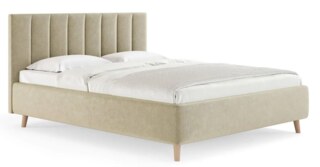 Двуспальная кровать Alma 140х200 с подъёмным механизмом микровелюр кремовый, Бежевый