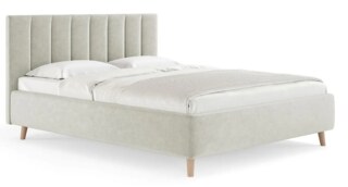 Двуспальная кровать Alma 140х200 с подъёмным механизмом микровелюр светло-серый, Серый