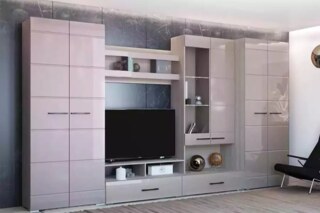 Стенка Нэнси со шкафом мдф капучино глянец 1 Римини, Бежевый