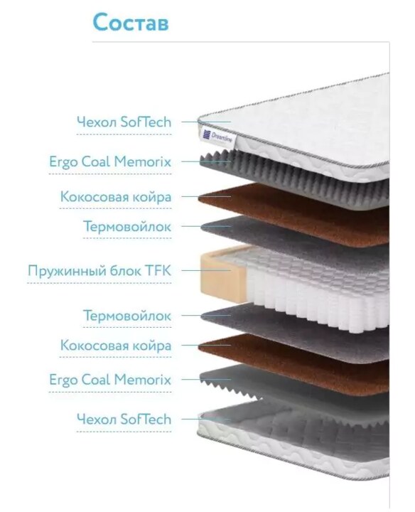 Матрас Дримлайн Coal Memory Space Massage TFK, Белый