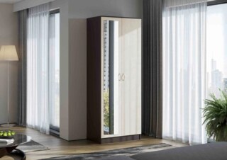 Шкаф распашной двухдверный с зеркалом Ронда Бассо ШК-2 венге/дуб белфорд, Бежевый
