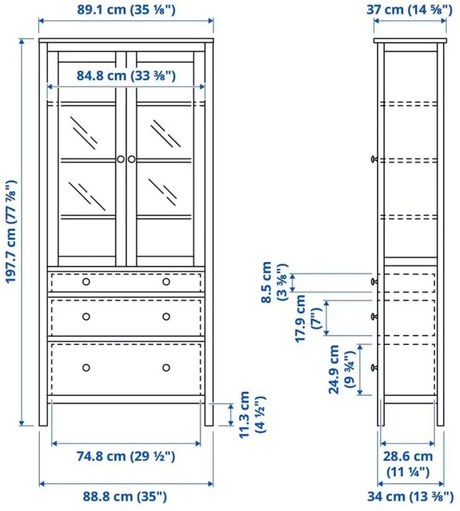 Шкаф-витрина с 3 ящиками HEMNES, Красный
