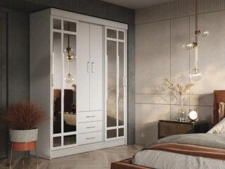 Шкаф-купе Шкаф-купе Фиеста 2 с зеркалами, 1.7 м дизайн 2, Белый