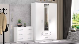 Шкаф распашной трехдверный Ронда Бассо ШК-3+комод Ронда Бассо КМ-02 белое дерево, Белый