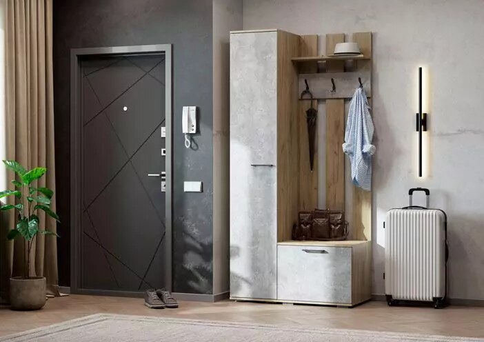 Шкаф Бостон ШК-400 дуб крафт серый/бетонный камень, Серый