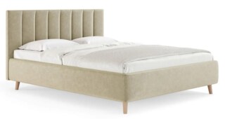 Двуспальная кровать Alma 180х200 с подъёмным механизмом микровелюр кремовый, Бежевый