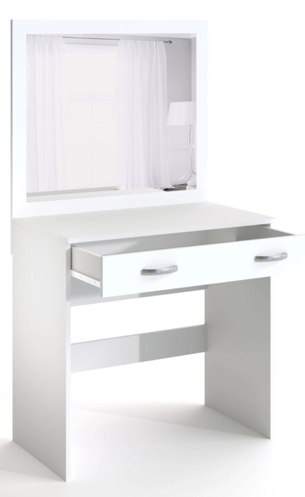 Пуф экокожа+Туалетный столик с зеркалом Ронда белое дерево, Белый