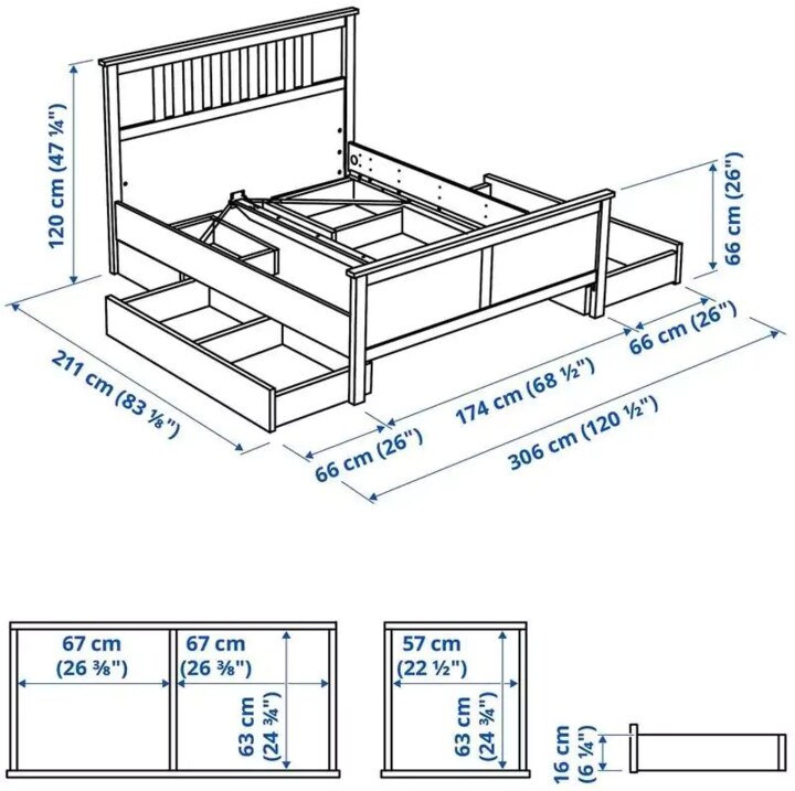 Каркас кровати с 4 ящиками HEMNES, Белый
