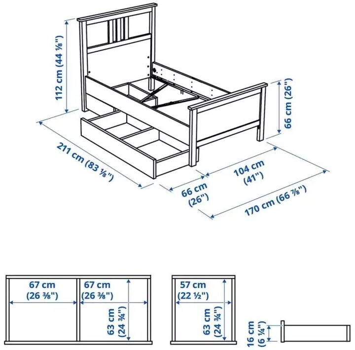 Каркас кровати с 2 ящиками HEMNES, Белый